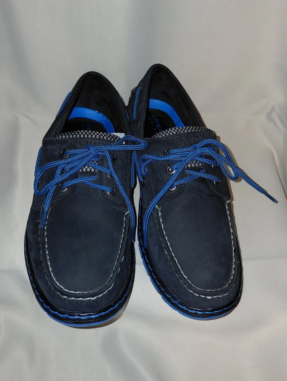 Sperry Men's 8.5M Billfish 3-Eye Boat Shoes, Dark Navy Leather Vibrant Laces New